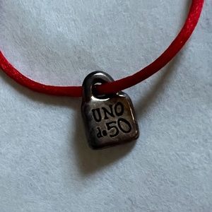 Fun jewelry! UNO de 50 Sterling Charm on Red Bracelet cord; NWOT